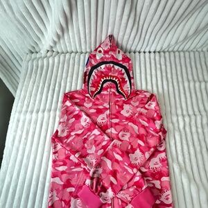 Camo Shark Full Zip Hoodie Unisex Size M Color: Hot Pink Camo